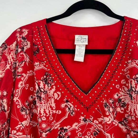 Vintage Y2K Fashion Bug Floral Beaded Bandana Print Tie‎ Waist Blouse Sheer 2X - Picture 4 of 13